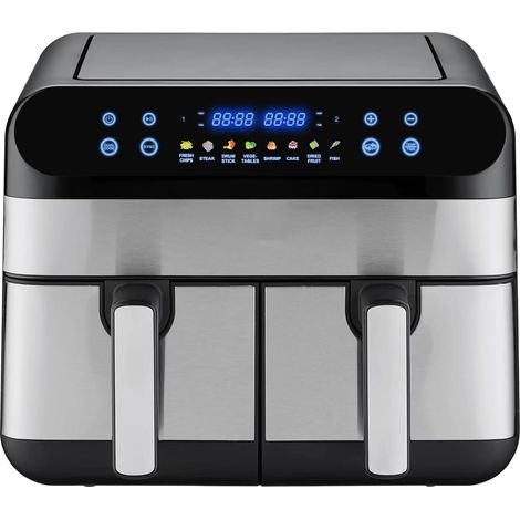 Air Fryer Dual Zone 9L, Taille Familiale avec 2 Tiroirs, 8 Préglages Culinaires pour la Friture à l'Air, le Rôtissage, la Déshydratation, le Réchauffage, la Cuisson au Four à la Maison