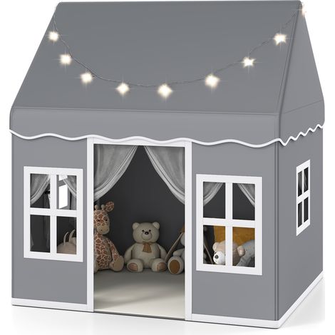 COSTWAY Kids Play Tent Indoor Kids Playhouse Toddler Castle Play Tent-Grey (1/5)