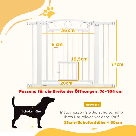 Portail escalier blanc hauteur 77cm largeur modulable 76-104cm avec chatière intégrée, barrière mixte chiens chats escaliers cadres de porte (1/5)