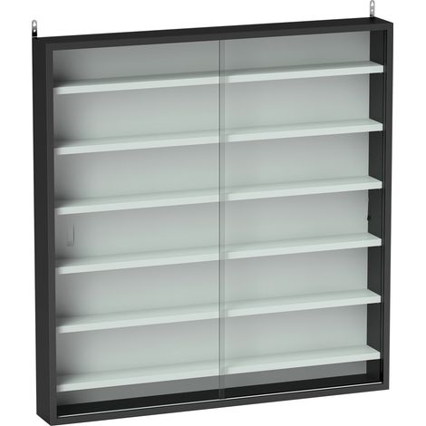 Bacheca Vetrina a Muro con 6 Ripiani Regolabili 80x9.5x83 cm in Legno Bianco e Nero (1/5)