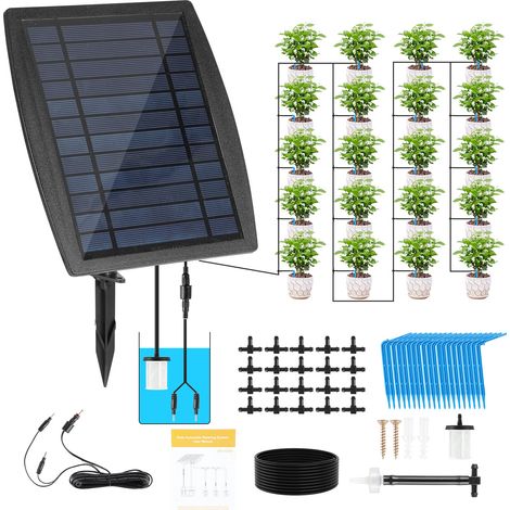 Randaco Sistema di irrigazione solare automatico per piante, kit di irrigazione a goccia senza rubinetto per un massimo di 20 piante
