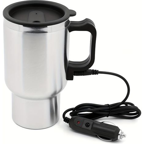 Thermos Électrique 12 V - Bouilloire Chauffante pour Voiture - Réservoir en Acier Inoxydable 450 ml - Compatible 12 V et 36 V - Interrupteur Glissant - Pour Café Thé Lait (1/5)