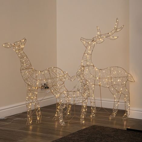 1m Light up Gold Twist Christmas Reindeer Family Set with 310 LEDs (1/5)