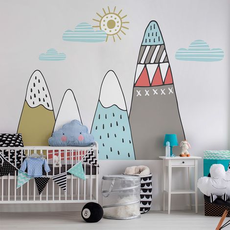 Stickers muraux enfants - Décoration chambre bébé - Autocollant Sticker mural géant enfant montagnes scandinaves IVKA - 40x60cm (1/5)