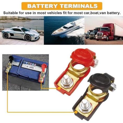 Pinces de borne de câble de Batterie de Voiture - Déconnexion Rapide - Couvercle en Plastique - Universel - Noir (1/4)