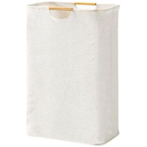 Pair Panier à linge, Pliable Tressé Tissu d'Oxford, Blanc, 39 x 53 x 27 cm, panier à linge, Pliable, Lave-Panier avec Poignée, Poignée en Bois, Grand, Panier à linge pour la Chambre à coucher, salle d (1/5)