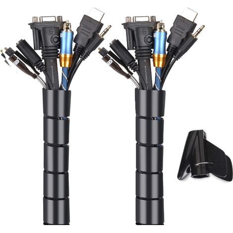 Kabelkanal Flexibel 152 cm (φ16mm & φ6mm) - Kabelverkleidung Schwarz für PC, TV, Monitor - Kabelmanagement für Büro, Homeoffice, Werkstatt