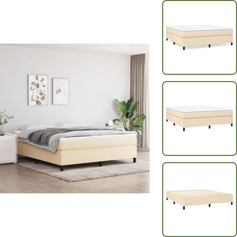 Bettgestell ohne Matratze Creme 180x200 cm Stoff - Bettesrahmen - Doppelbett - Cremefarbenes Bett - Lattenrost - Holzbettrahmen (1/5)