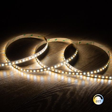 Ruban LED 24V SMD CCT 280 LED/m 5m 12W/m 1200lm/m Largeur 10mm Coupe 5cm IP20 CRI90 CCT