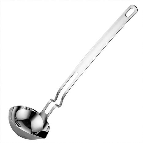 Louche à graisse - Grande cuillère à écumer en acier inoxydable avec bec verseur pour soupes, sauces et autres préparations culinaires. (1/5)