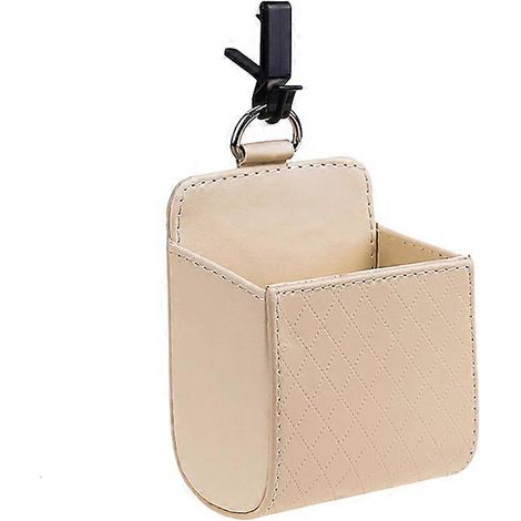 Sac de rangement pour voiture, organiseur de tableau de bord suspendu en cuir avec grille d'aération, porte-lunettes et porte-téléphone, accessoires de voiture (beige)
