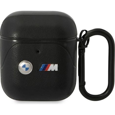 Funda BMW BMA222PVTK para AirPods 1/2, color negro/negro, de cuero con línea curva. (1/2)