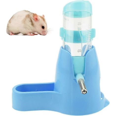 Bouteille d'eau suspendue 3 en 1 pour hamster, distributeur automatique avec base pour hamster nain, souris, rat et hérisson (80 ml, bleu) (ShiKai) (1/3)