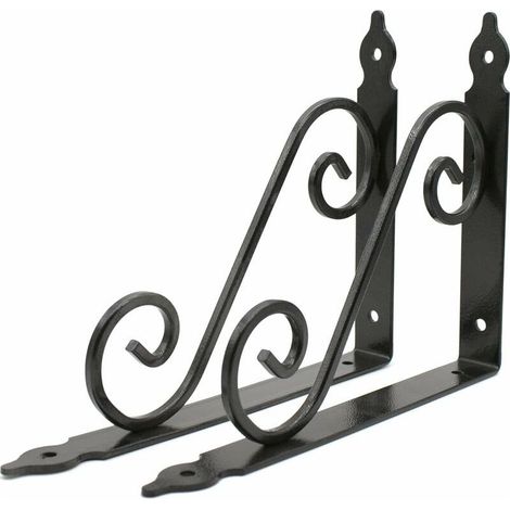 Etagere Murale 2 Pièces Support Tablette Murale 240 x 190 mm Metal Fer Forgé Noir Fixation pour Decoration Murale, Étagère Murale, Etagere Cuisine -ladacèe (1/5)