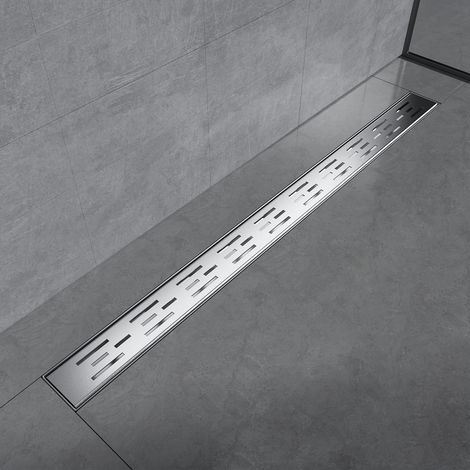 Caniveau de douche plat en acier inoxydable 90 cm avec système anti-odeurs/filtre à cheveux, design de rangées latérales, pour salle de bain (1/5)