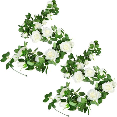 BRAVIX 2 pièces Guirlandes de fleurs artificielles Roses artificielles Guirlande de fleurs Guirlande de roses Vigne suspendue pour jardin, réception de mariage, intérieur et extérieur