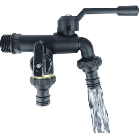 Robinet de jardin - Outils de jardin, résistant au gel, en laiton noir, pour usage extérieur, robinet 1/2 pouce, répartiteur de tuyau d'arrosage en laiton noir, répartiteur pour robinets de tuyau d'ar (1/5)
