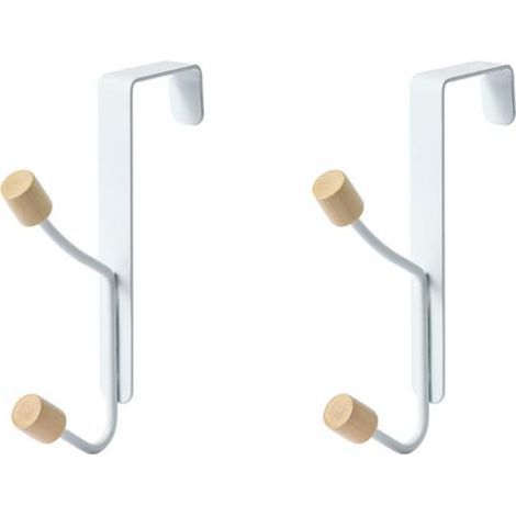 2-teilige Türgarderobe, kein Bohren erforderlich, stabiler Kleiderhaken, Handtuchhaken, Kleiderhaken mit 2 Holzhaken, weiß (1/5)