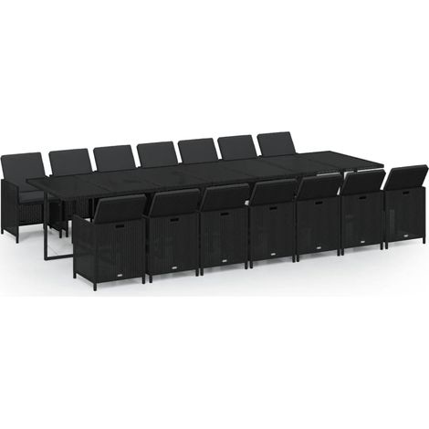 Conjunto de comedor de jardín muebles de exterior cojines 15 pzas polirratán negro 020014423 (1/5)