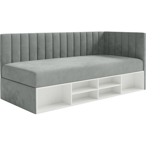Selsey Ventrio - Jugendbett rechtsseitig mit Regalen, Easy-Clean-Samtbezug, grau (1/5)