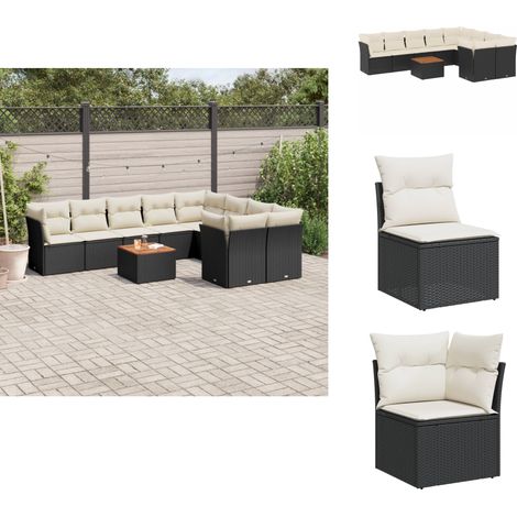 10-tlg. Garten-Sofagarnitur mit Kissen Schwarz Poly Rattan - Gartenmöbel Set - PE-Rattan Möbel - Outdoor Sofa - Esstisch - Lounge Set (1/5)
