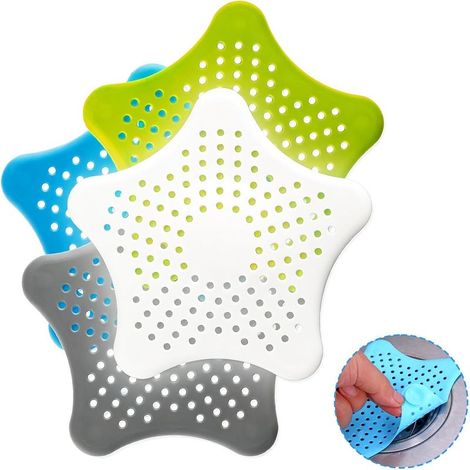 Lot de 4 filtres universels en silicone pour douche, lavabo, baignoire et cuisine (bleu, vert, gris, blanc) (1/5)