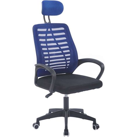 Sillón giratorio elevable gamer Kneck Red transpirable en negro/azul, 106/116cm(alto) 58.5cm(ancho) 56cm(fondo). (1/4)