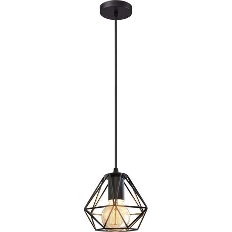 Vintage Pendant Light, Metal Shade, Black, Diameter 16 cm × Height 13 cm , Height Adjustable, E27 Bulb (1/5)