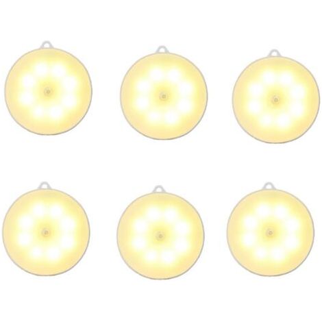 BUNTHAUS Lot de 6 veilleuses avec détecteur de mouvement, à piles AAA, marche/arrêt automatique, éclairage d'armoire, détecteur de mouvement intérieur, pour escalier, chambre à coucher, cuisine, chamb (1/5)