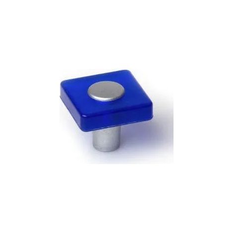 Pomo cuadrado de PVC, azul opal, 30x30mm, H.26mm, 1 pieza con tornillos.