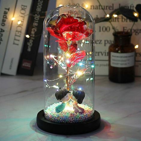 Rosa Eterna Galaxia Encantada LED con Lámina de Oro de 24k y Guirnalda de Luces en Domo, Ideal para Regalo de Navidad y San Valentín (1/5)