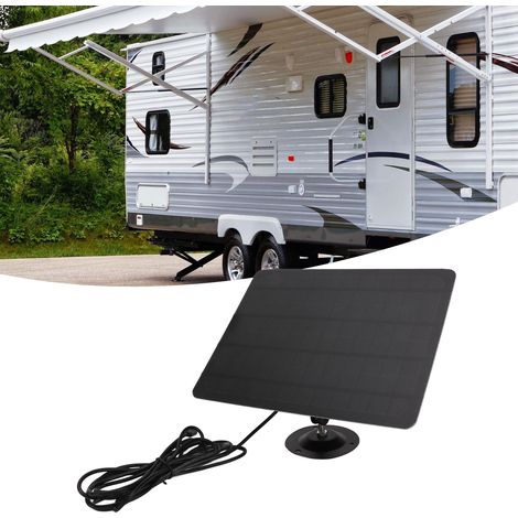 Accessoires pour camping-car : panneau solaire monocristallin en silicium de 10 W avec support, câble d’extension de 295 cm, prise micro-USB (1/5)