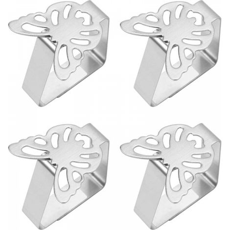 Pinces à nappe d'extérieur 5 cm, 4 pinces de table en acier inoxydable, pinces de table antidérapantes, attache réglable pour mariage, jardin, restaurant (papillon) (1/5)