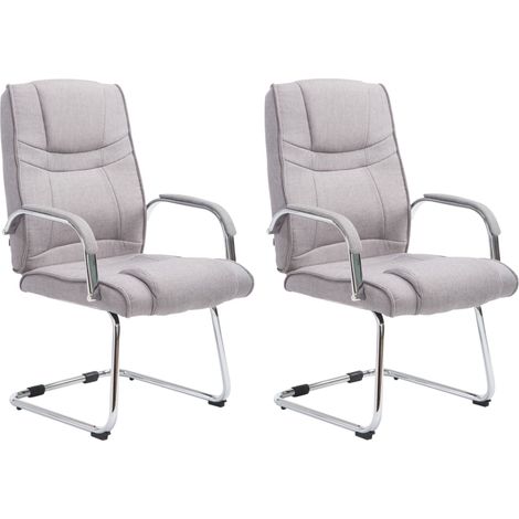 Juego de 2 sillas de oficina sin ruedas reposabrazos silla de visitas carga máxima 180 kg tela gris estructura de metal 100008535 (1/5)