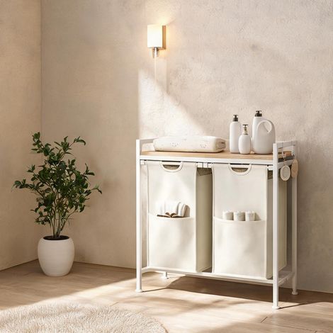 Tri à linge en bois et métal avec 2 panières amovibles (1/5)