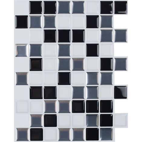 Papier Peint Carrelage Autocollant Couleur noir et blanc 25x20 cm Style Mosaïque Sticker Mural Film Décoratif Imperméable pour Carreaux de Mur de Salle de Bains et de Cuisine (1/3)
