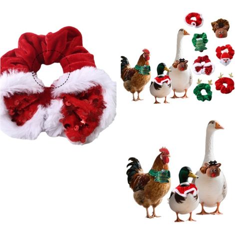 (Lot de 2) Collier de Noël décoratif pour animaux de compagnie - Nœud élastique pour petits animaux, collier festif pour chatons, chiots, canetons et poules (1/5)