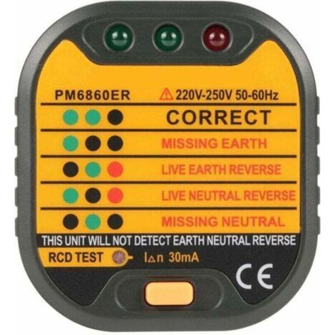 50-60Hz Automatic EU Electrical Outlet Socket Tester for Home PM6860BG/DR/ER with RCD Test Function (EU Plug) (1/4)