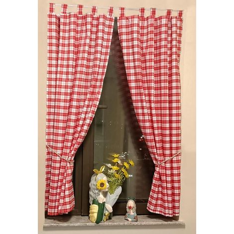 Country House Check Blackout Curtains Living Room Curtains for Living Room Curtain Panels with Tie Backs and Loops (Height x Width 100x80cm, Red) (1/2)