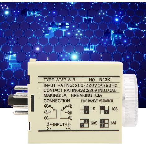 Verzögerungs-Timer-Zeitrelais mit einstellbarem Drehknopf, störungsfreiem PC-Gehäuse, ST3PA B, AC 220 V, 50/60 Hz (1/5)