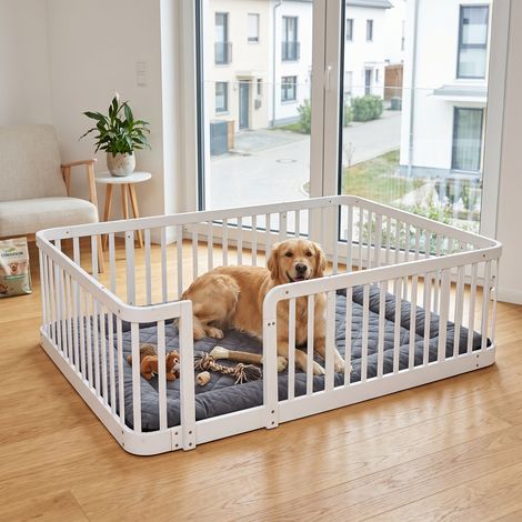 Parc de jeu modulaire bébé blanc 140x200 cm, barreaux espacés de 7 cm conformes aux normes, bords arrondis anti-chocs, barrière de sécurité enfant universelle pour intérieur (1/5)