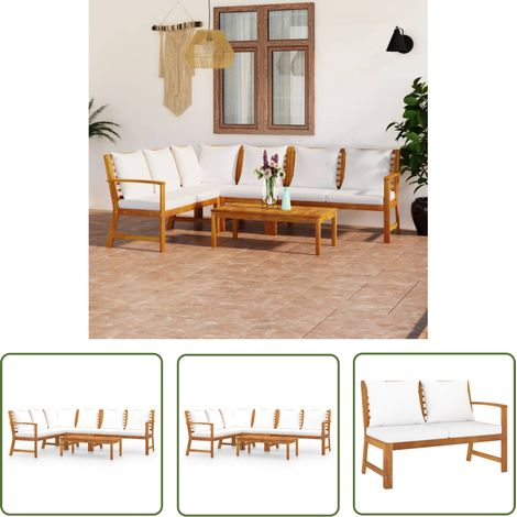 The Living Store Salon de jardin 5 pcs avec coussin Crème Bois d'acacia solide - Salon De Jardin - Meubles De Jardin - Mobilier De Jardin - Set De Salon De Jardin - Acacia (1/5)