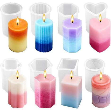 Set mit 8 wiederverwendbaren Silikon-Kerzenformen – zur Herstellung von Kerzen, Seifen und Harzobjekten. Einfaches Herauslösen. (1/5)