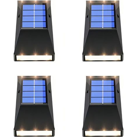 Lot de 4 lampes solaires murales à lumière chaude, lampe de jardin étanche, lumière blanche froide (1/5)