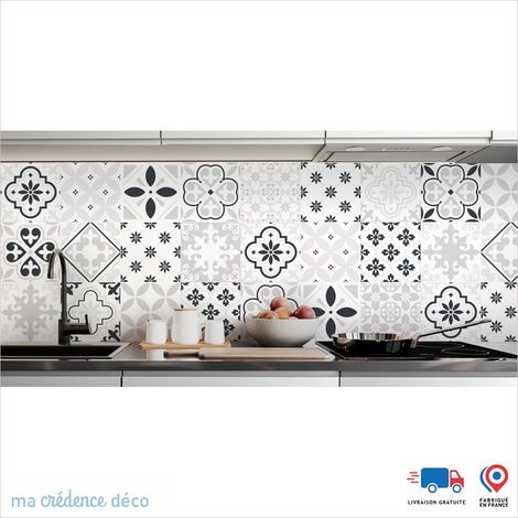 Crédence : Carreaux ciment classique gris - Couleur Gris anthracite - Alu composite - 120 - 60 (1/3)