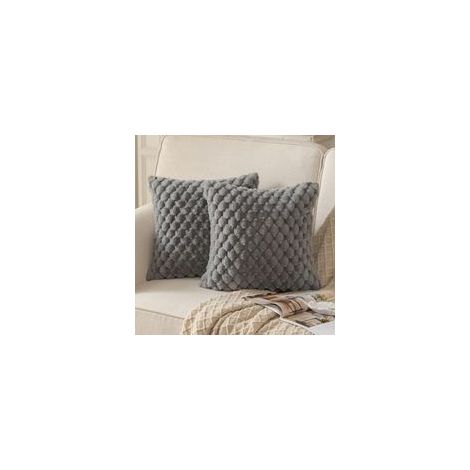 Lot de 2 housses de coussin super douces en peluche, fausse fourrure, 45x45 cm, gris, pour canapé, chambre.