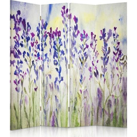 Paravento bilaterale, Fiori dipinti su sfondo bianco - 145x170 (1/5)