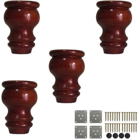 4x Massivholz-Möbelbeine, runde Holzfüße, Ersatz-Sofafüße, Walnuss, mit Montageplatte und Schrauben, Gummibaumholz, für Schränke - 10 cm