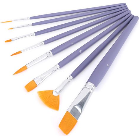 Ensemble de 8 pinceaux en nylon et laine à pointe plate pour aquarelle et acrylique. Outils pour les arts. (1/5)