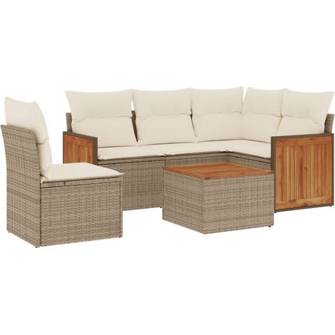Maison Exclusive - Set Divano da Giardino 6 pz con Cuscini Beige in Polyrattan (1/5)